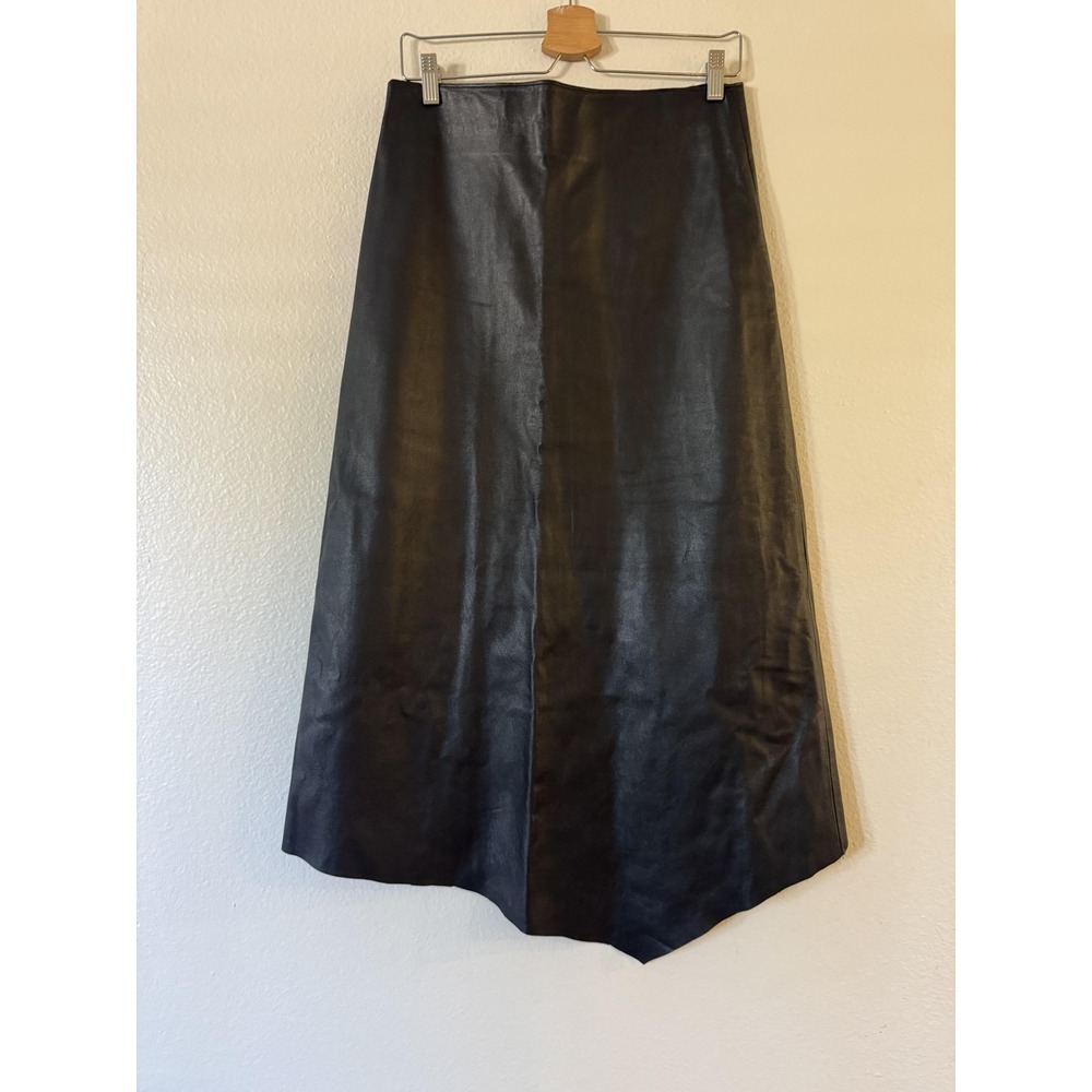 Leather Skirt Womens M Black‎ Lambskin Asymmetric Hem Maxi High Waist Zip